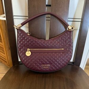 GUESS Burgundy Quilted Hobo Bag